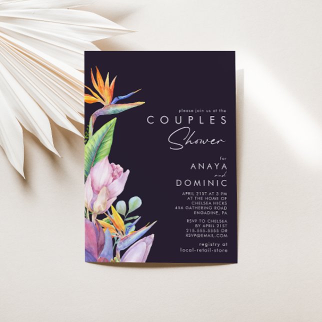 Invitation Floral tropical coloré | Douche Couples Violets (Créateur téléchargé)