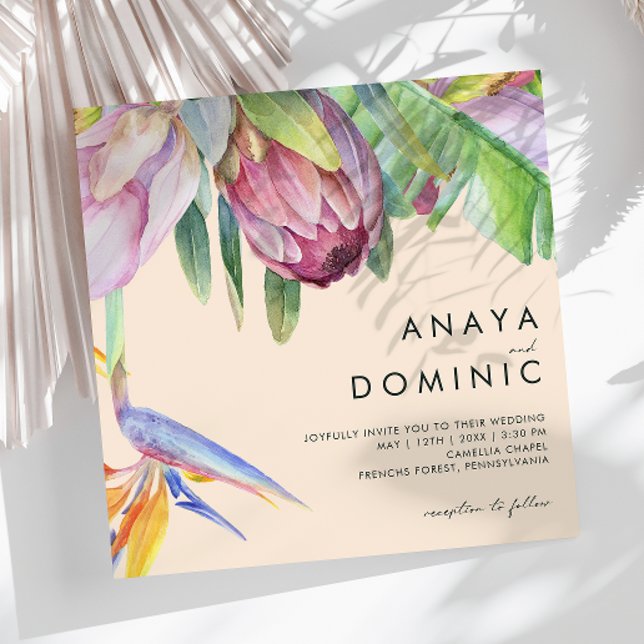 Invitation Floral tropical coloré | Mariage Carré de pêche (Créateur téléchargé)