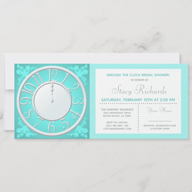 Invitation Floral turquoise autour de l'invitation de douche (Devant)
