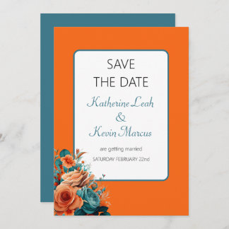 Invitation Floral turquoise et orange Enregistrer le Mariage 