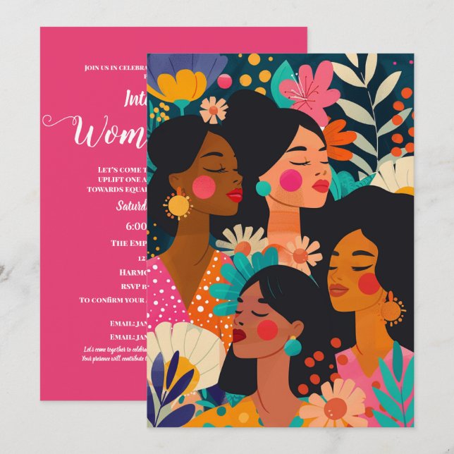 Invitation Floral Turquoise Journée internationale des femmes (Devant / Derrière)