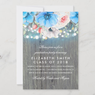 Invitation Floral Turquoise Rustic Wood Graduation Party