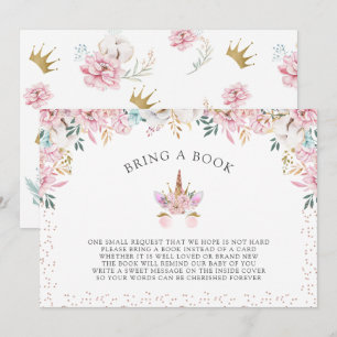 Invitation Floral Unicorn Princess Apportez un livre