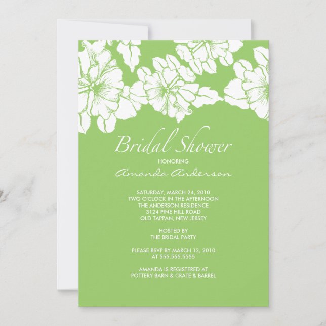 Invitation floral vert et blanc à la mode de Fête (Devant)