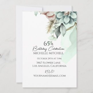 Invitation Floral vert personnalisé Vintage 65e anniversaire