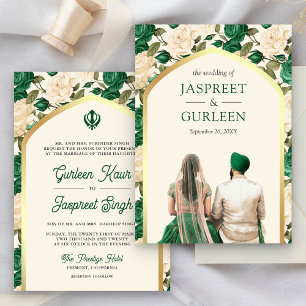 Invitation Floral vert Punjabi Anand Karaj Sikh Mariage