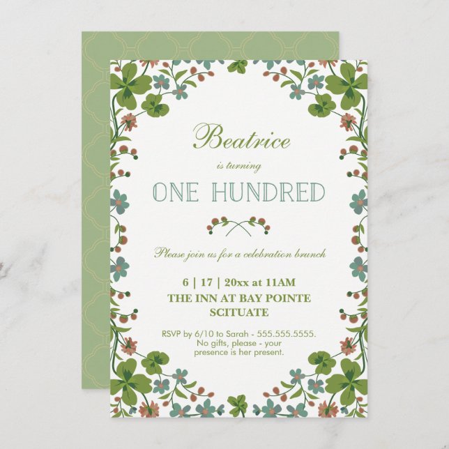 Invitation Floral vintage 100e anniversaire (Devant / Derrière)