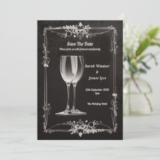 Invitation Floral vintage avec toast Champagne Argent