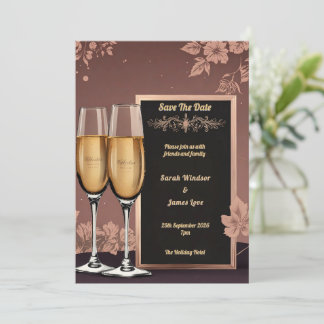 Invitation Floral vintage avec Toast de Champagne