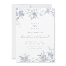 Floral Vintage bleu Enregistrer la date