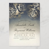 Floral Vintage Eclectique Bleu et Mariage or