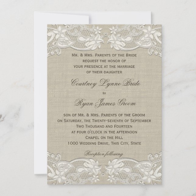Invitation Floral Vintage Mariage de conception dentelle (Devant)