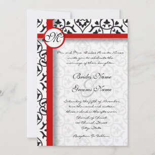 Invitation Floral Vintage noir et blanc Mariage damassé