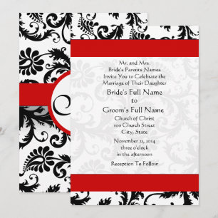 Invitation Floral Vintage noir et blanc Mariage damassé