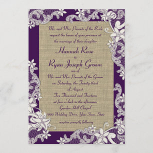 Invitation Floral Vintage pourpre et Burlap