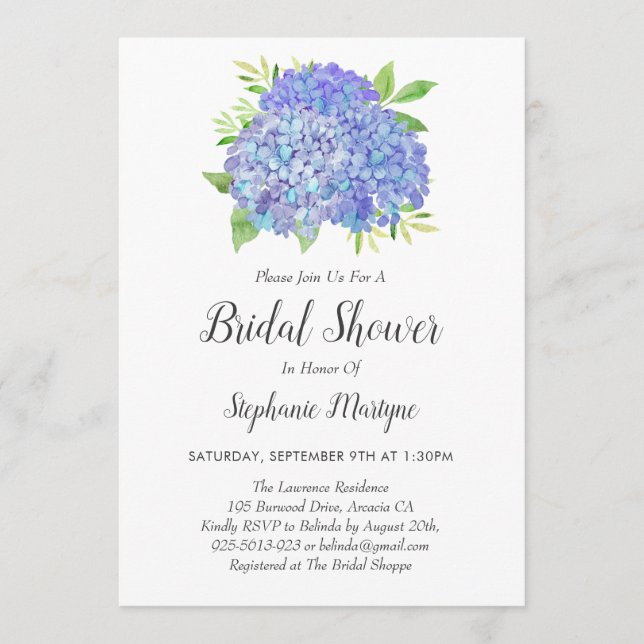 Invitation Floral violet Hydrangea Bouquet Fête des mariées (Devant)