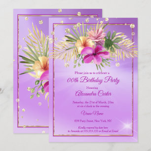 Invitation Floral violet or Hibiscus fête d'anniversaire