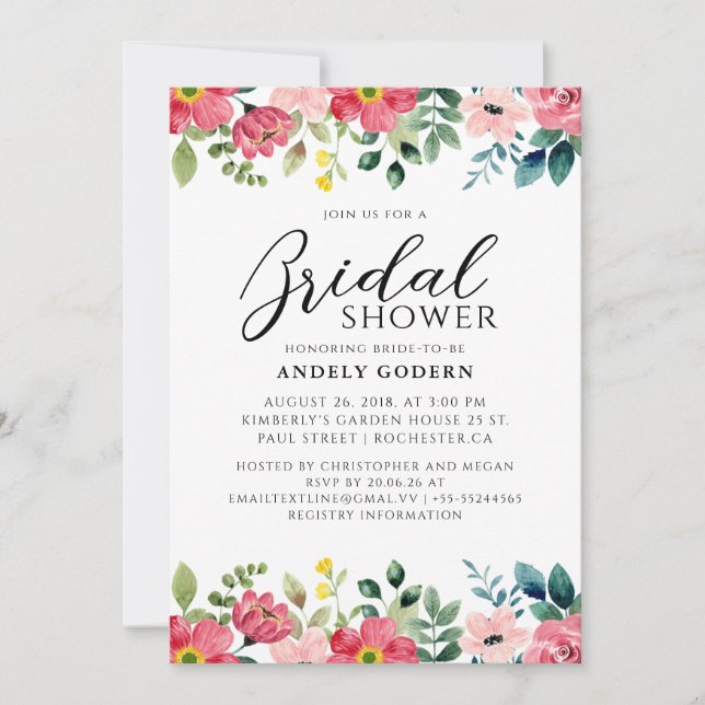 Invitation Floral Watercolor Bridal Shower (Devant)