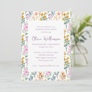 Invitation Floral Watercolor Fleurs sauvages Graduation Party