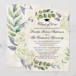 Invitation Floral Watercolor Wreath College Graduation