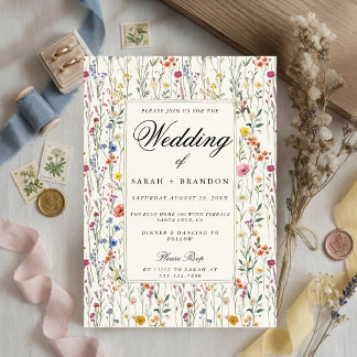 Invitation Floral Wedding Elegant Botanical Border Vintage