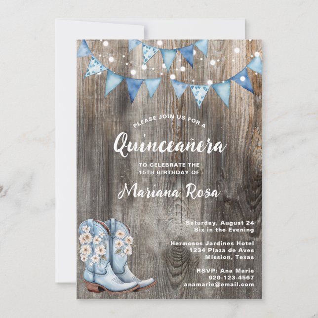 Invitation Floral Western Boots Quinceanera fête d'anniversai (Devant)