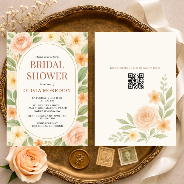 Invitation Floral Wildflower Botanical QR Code Bridal Shower (Créateur téléchargé)