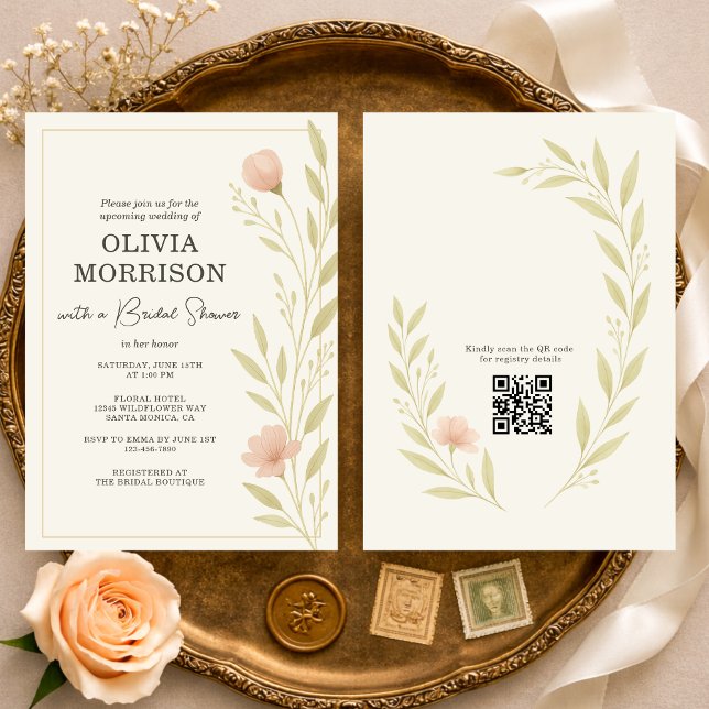 Invitation Floral Wildflower QR Code Bridal Shower (Créateur téléchargé)
