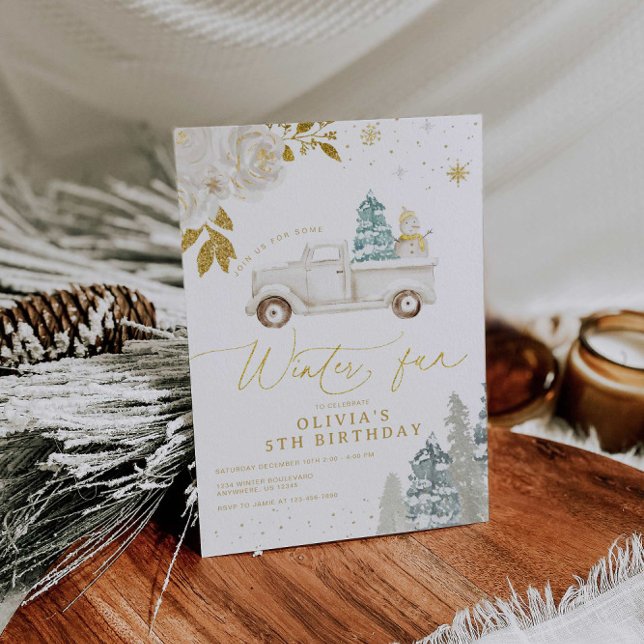 Invitation Floral Winter Snowman fête d'anniversaire (Créateur téléchargé)