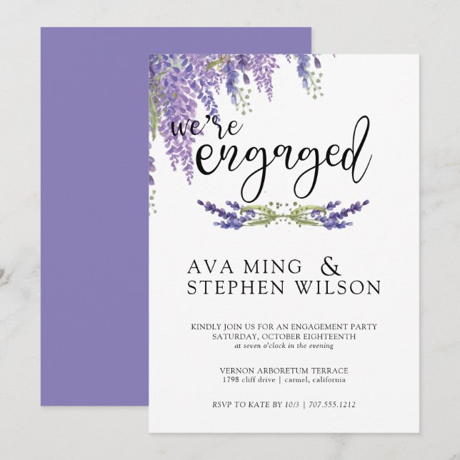 Invitation Floral Wisteria tree Partie d'engagement (Devant / Derrière)