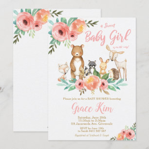 Invitation Floral Woodland Animaux Baby shower Forest Girls