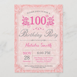 Invitation Florale 100e anniversaire rose pour les