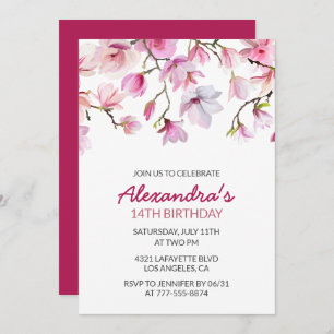 Invitation Florale 14e anniversaire Aquarelle rose
