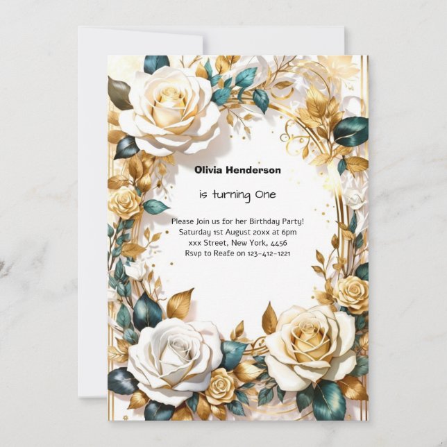 Invitation Florale 1er anniversaire (Devant)