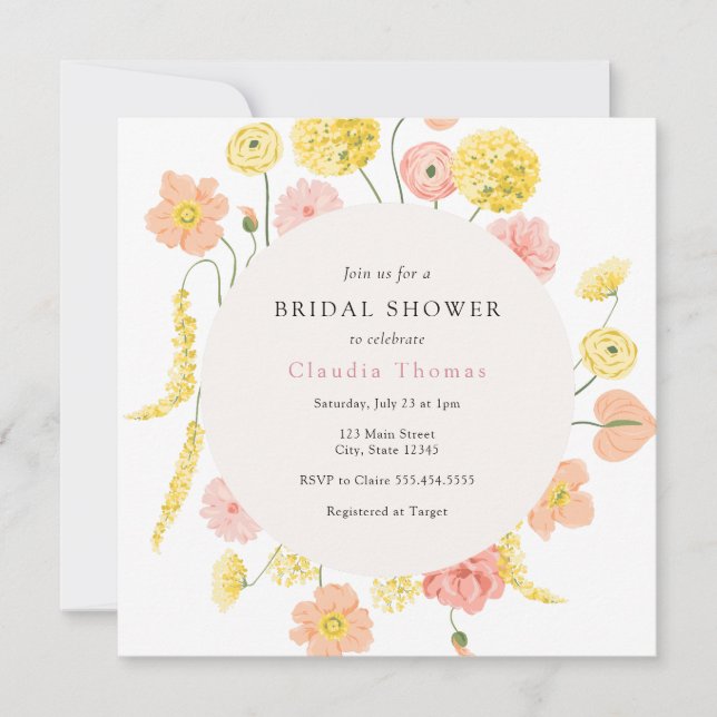 Invitation florale à la douche nuptiale (Devant)