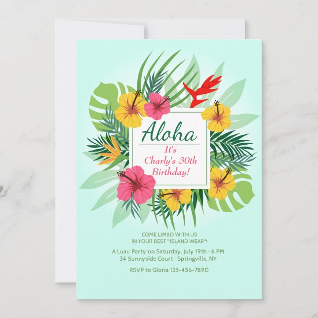 Invitation Florale Aloha (Devant)