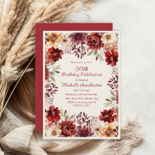 Invitation Florale Aquarelle Crème Bourgogne pour