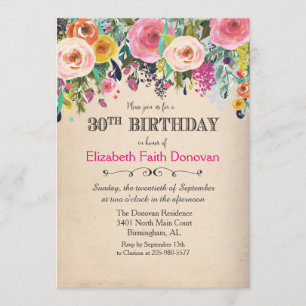 Invitation florale aquarelle pour 30 ans