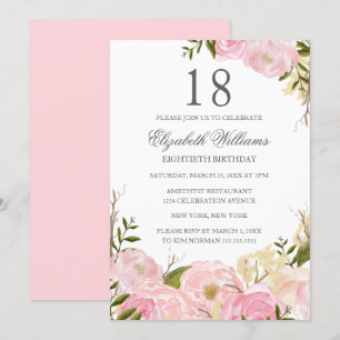 Invitation Florale Aquarelle Teintée de Rose pour