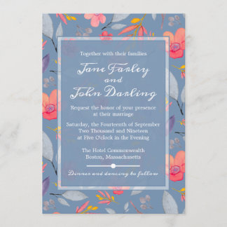 Invitation florale bleu poussiéreux