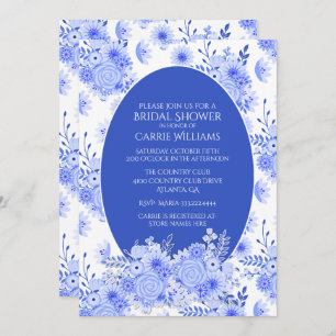 Invitation florale bleue et blanche de Fête de la