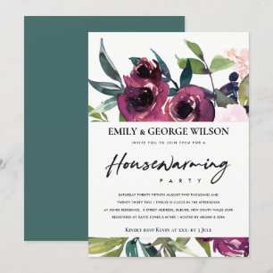 INVITATION FLORALE BURGUNDY BUNCH FLORAL HOUSEWARMINING PARTY