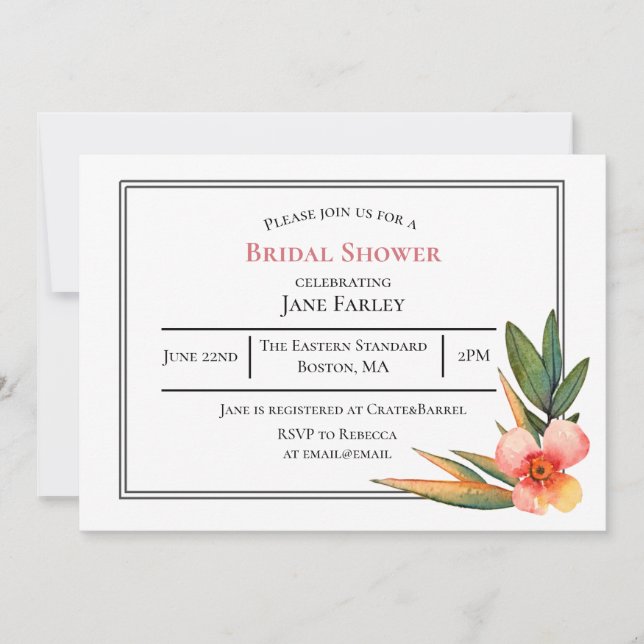 Invitation florale chic aquarelle (Devant)