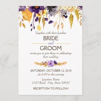 Invitation florale chic de Boho violet et jaune