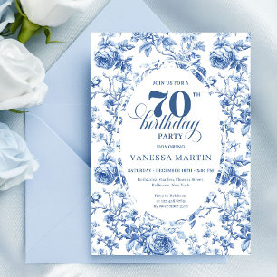 Invitation florale classique bleu marine pour 70e