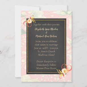 Invitation florale corail pêche colorée vive