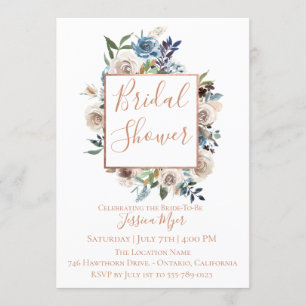 Invitation florale crème bleue poussiéreuse de