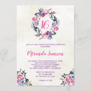 Invitation florale d'anniversaire d'aquarelle