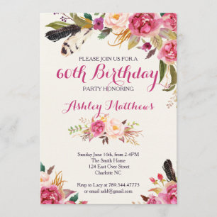 invitation florale d'anniversaire de bohemain