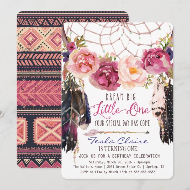 Invitation florale d'anniversaire de Boho (Devant / Derrière)